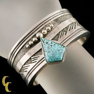 Designer Abraham Begay Native American Sterling Silver Cuff Turquoise Stone